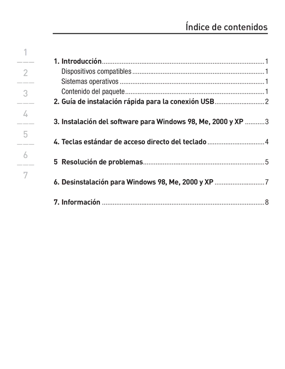 Belkin F8E846-BNDL-DB user manual Índice de contenidos, Instalación del software para Windows 98, Me, 2000 y XP 