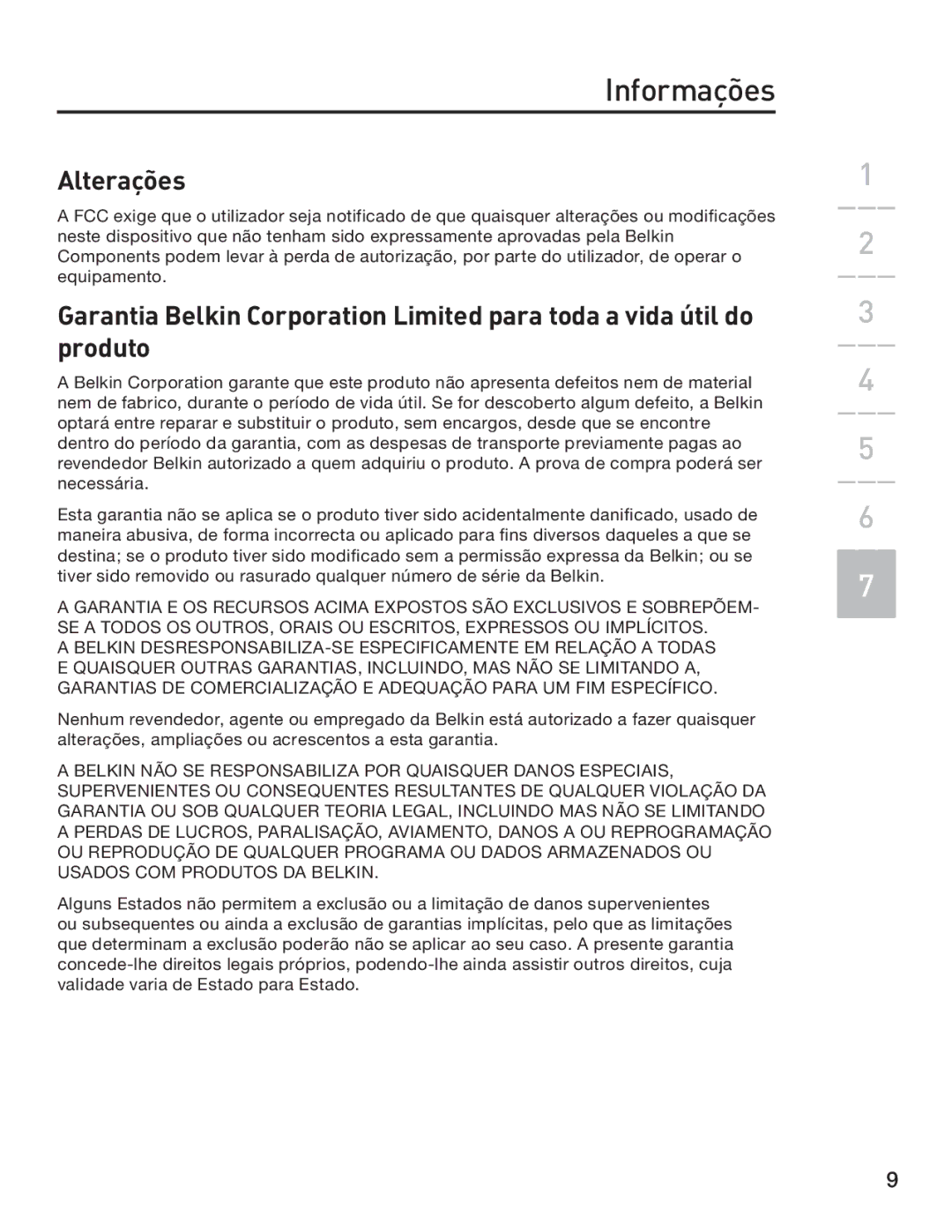 Belkin F8E846-BNDL-DB user manual Alterações 