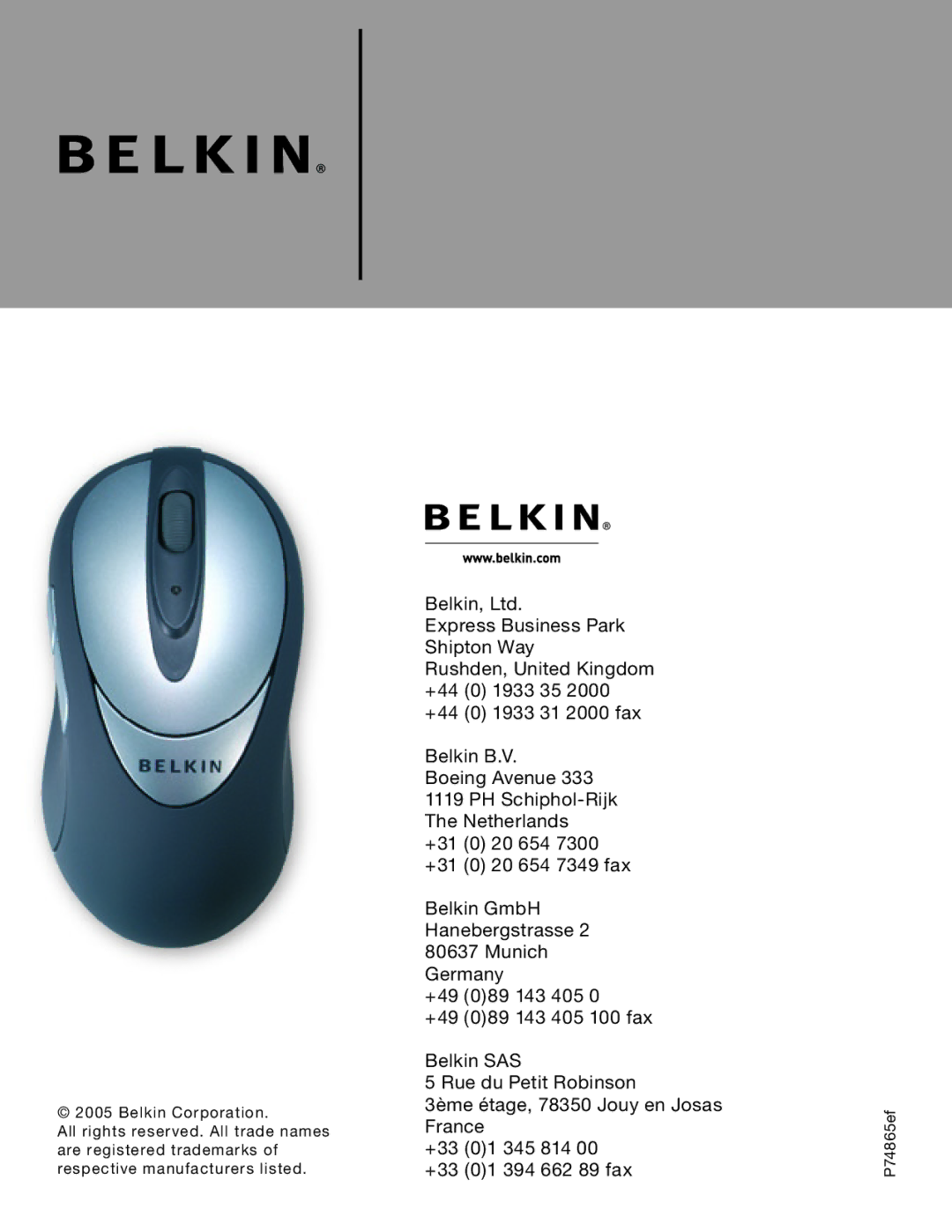 Belkin F8E846-BNDL-DB user manual P74865ef 