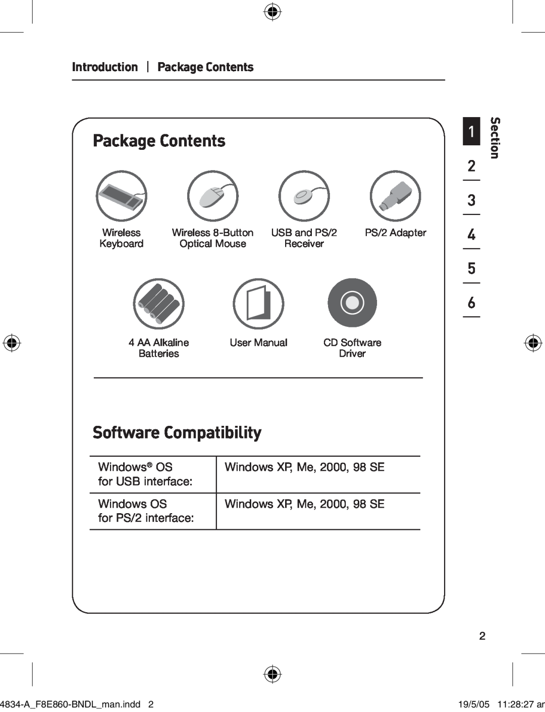 Belkin F8E860-BNDL Software Compatibility, Introduction Package Contents, Windows OS, Windows XP, Me, 2000, 98 SE 