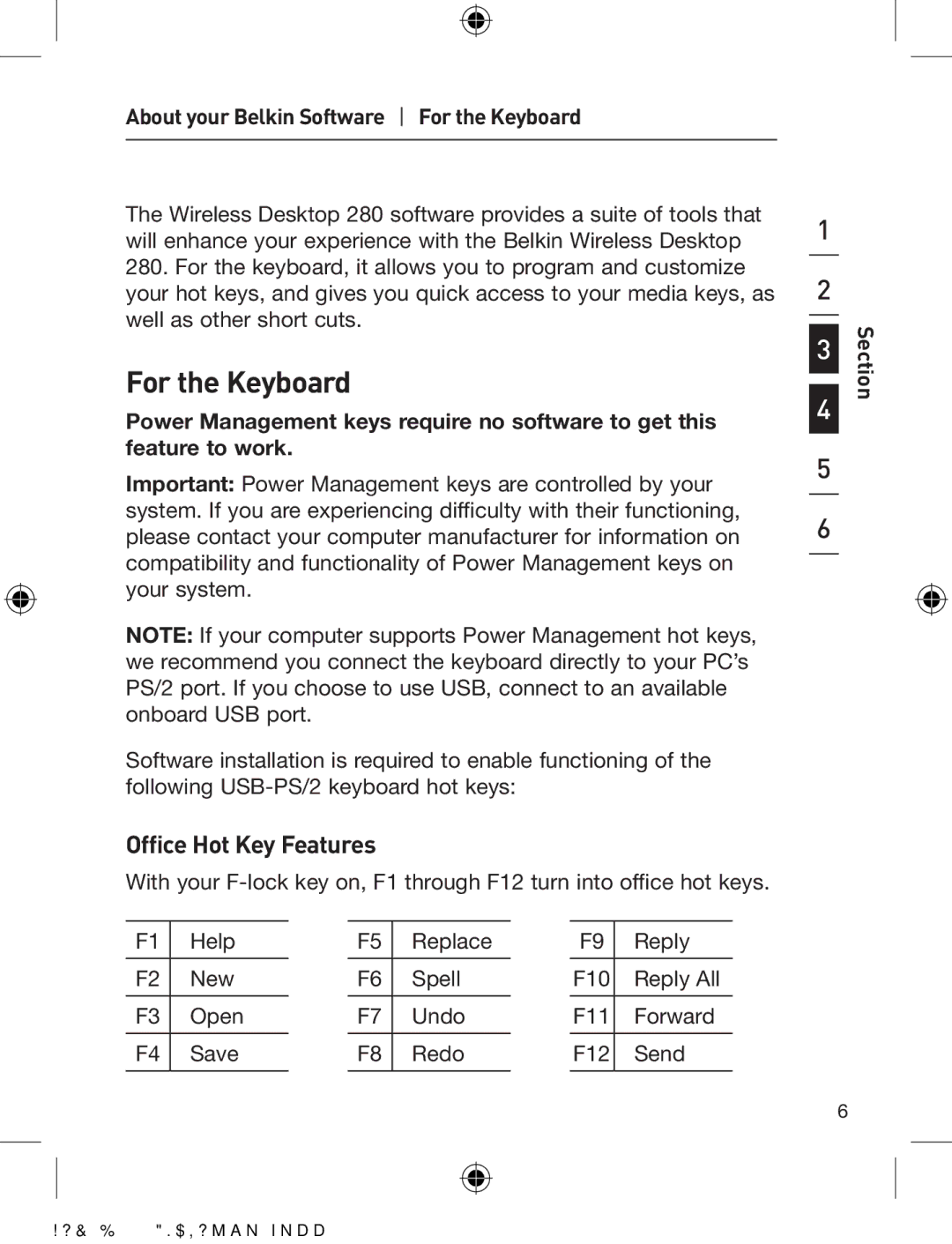 Belkin F8E860-BNDL manual Office Hot Key Features, About your Belkin Software For the Keyboard, Section 