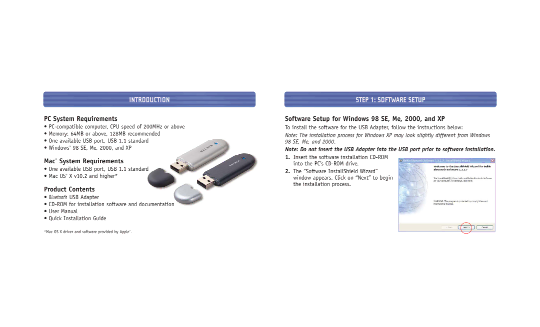 Belkin F8T003, F8T001 manual Introduction, Software Setup 