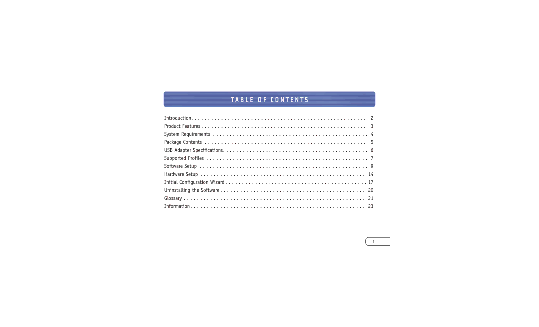 Belkin F8T003 user manual B L E O F C O N T E N T S 