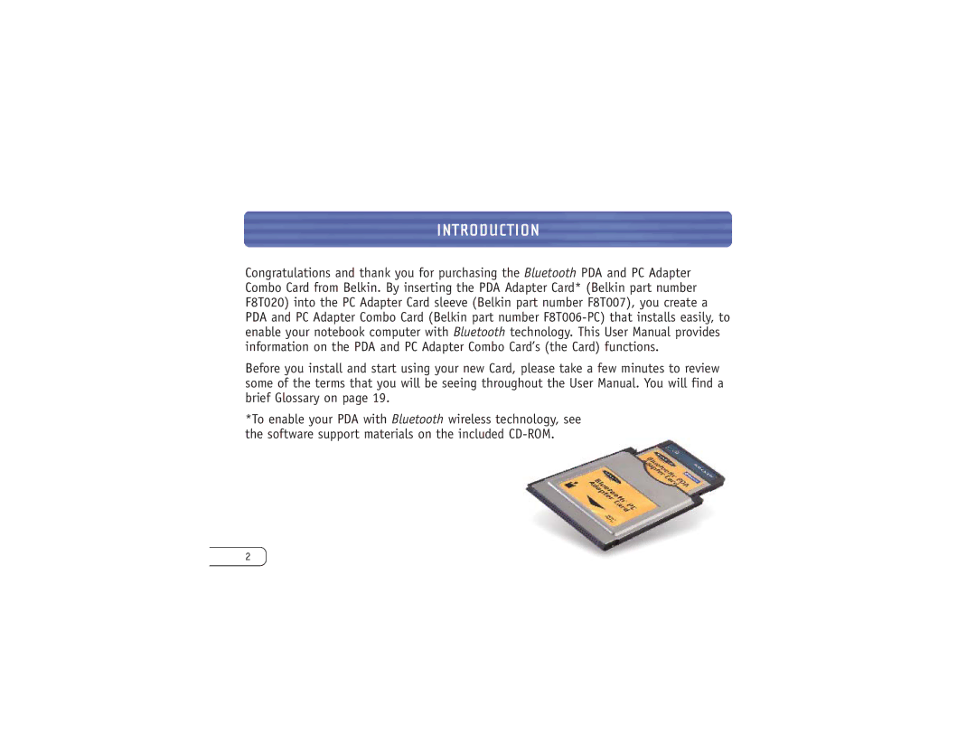 Belkin F8T006-PC user manual Introduction 