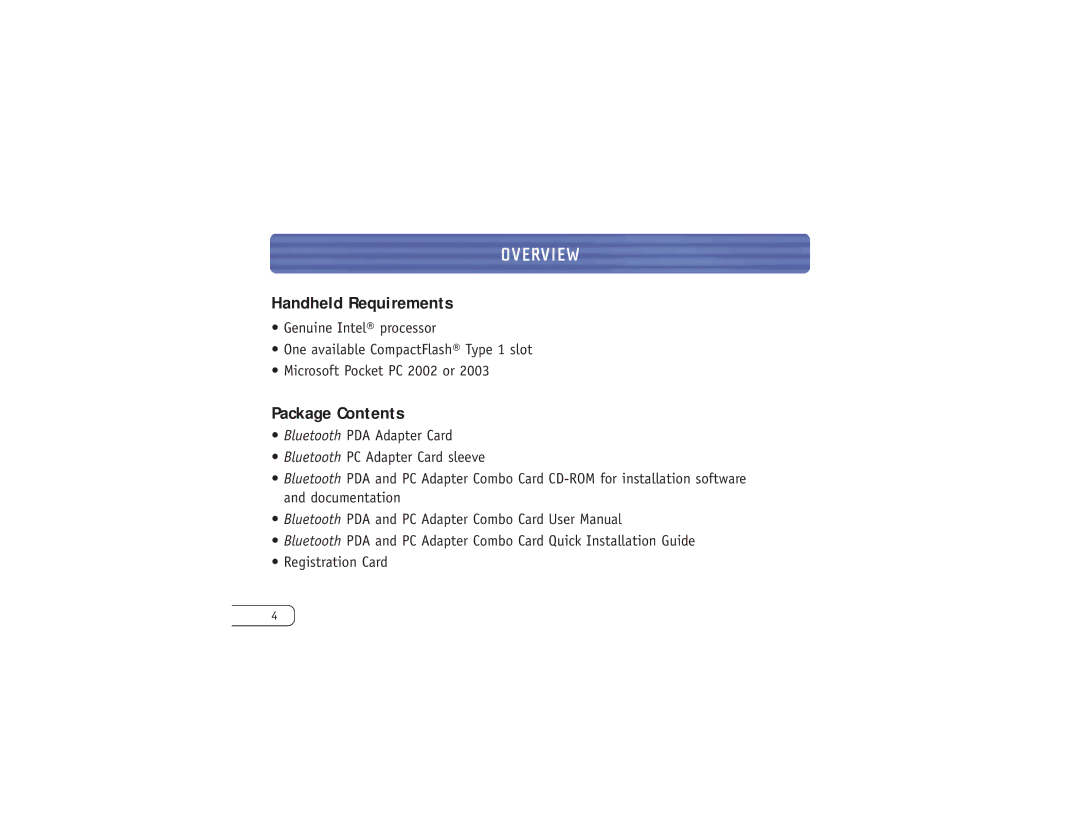 Belkin F8T006-PC user manual Handheld Requirements, Package Contents 