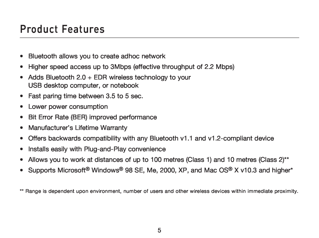 Belkin F8T012, F8T013 user manual Product Features 