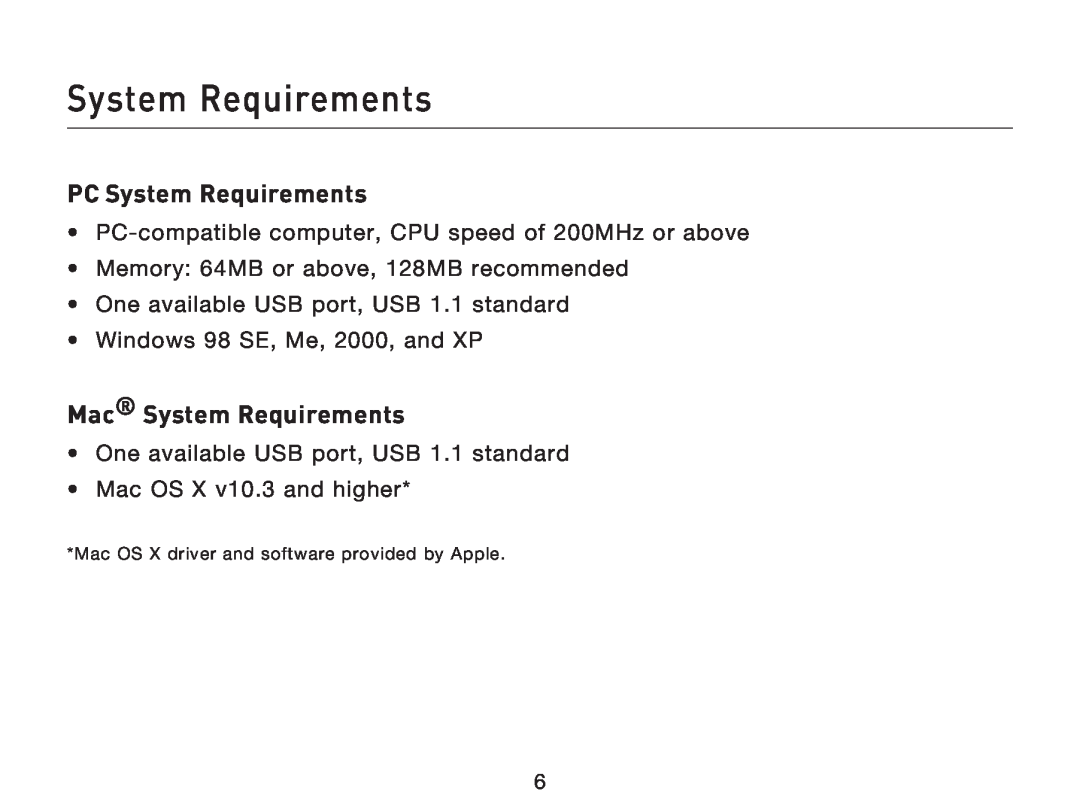 Belkin F8T013, F8T012 user manual PC System Requirements, Mac System Requirements 