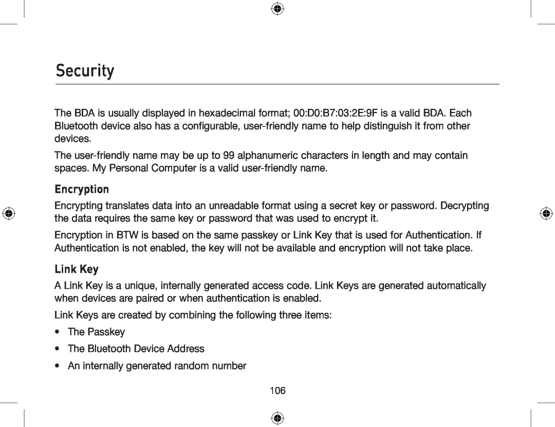 Belkin F8T013, F8T012 user manual Encryption, Link Key, Security 
