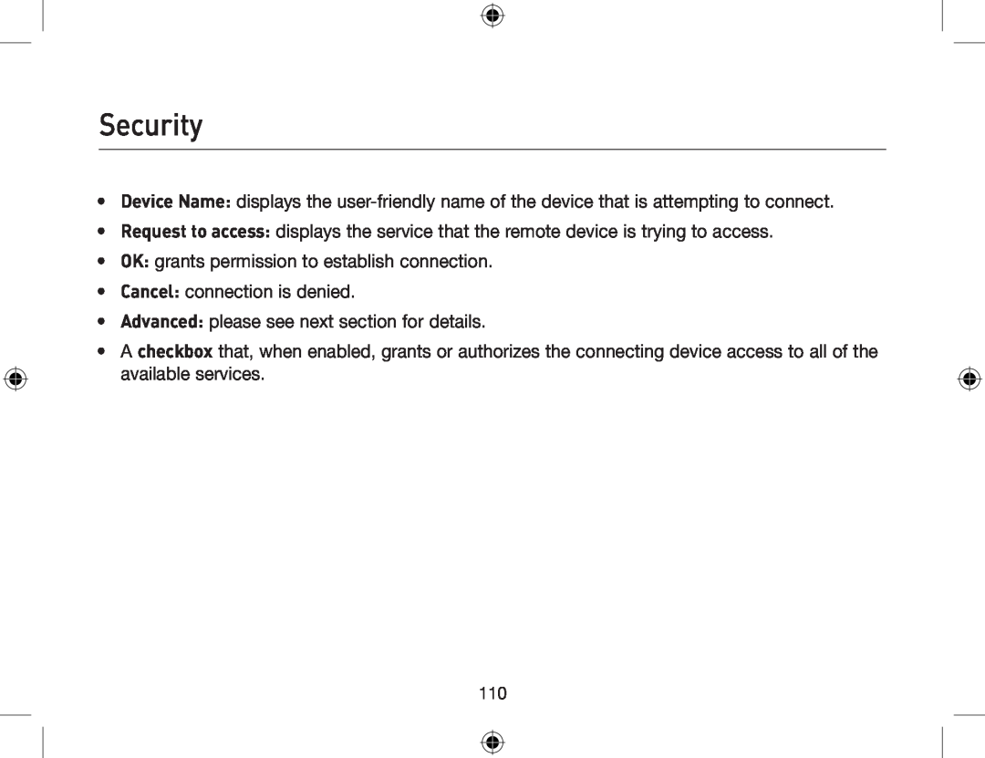 Belkin F8T013, F8T012 user manual Security, OK grants permission to establish connection 