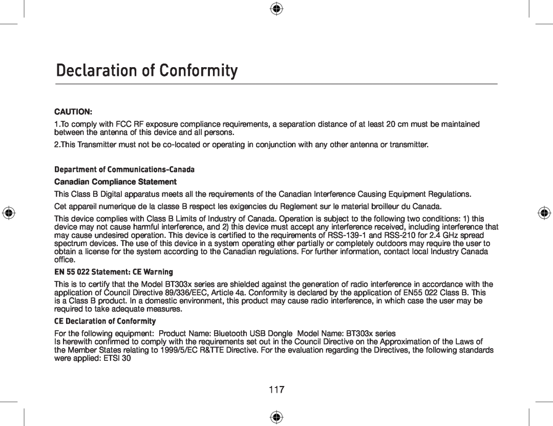 Belkin F8T012, F8T013 Declaration of Conformity, Department of Communications-Canada Canadian Compliance Statement 