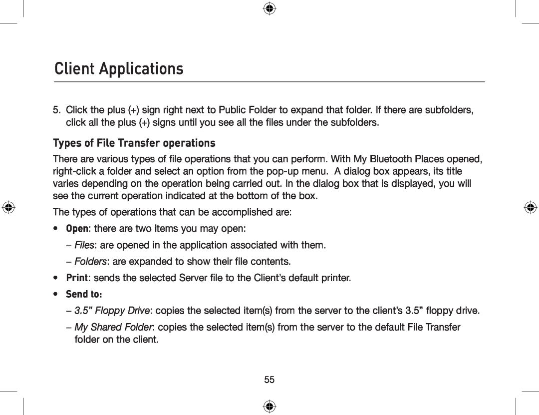 Belkin F8T012, F8T013 user manual Types of File Transfer operations, Send to, Client Applications 