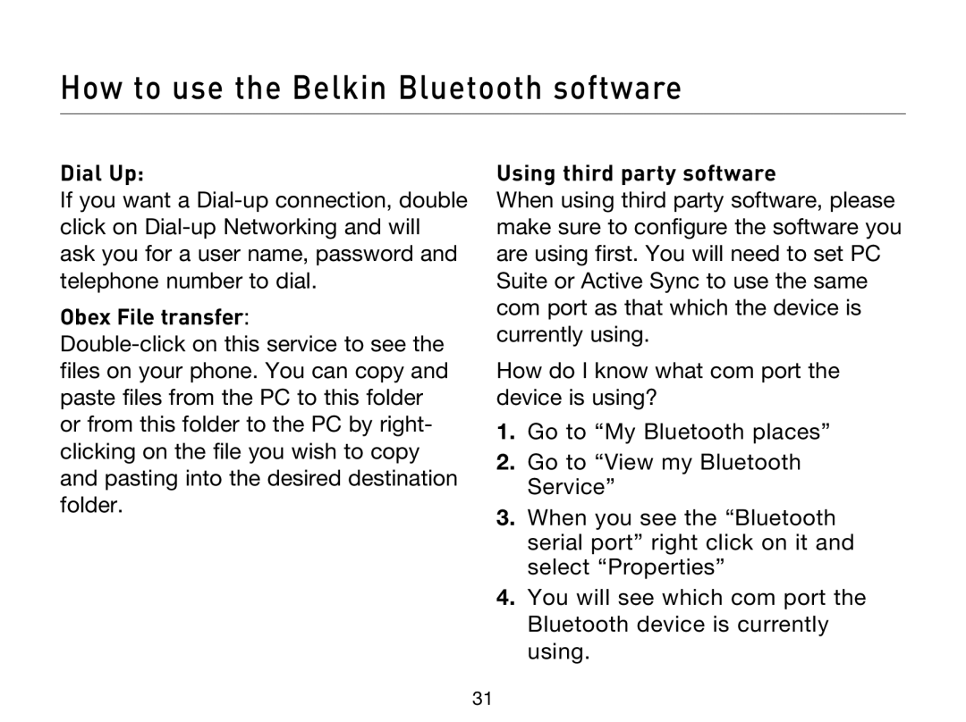 Belkin F8T012, F8T013 user manual Dial Up 