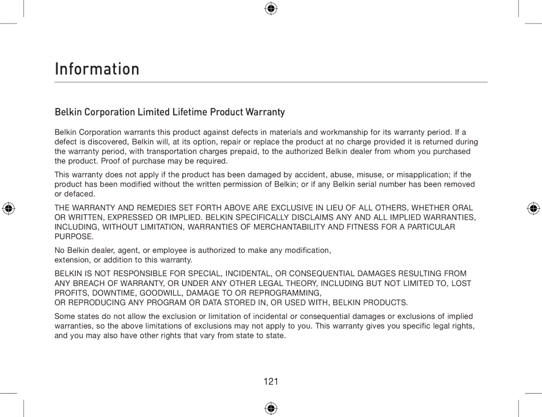 Belkin F8T012, F8T013 user manual Belkin Corporation Limited Lifetime Product Warranty 