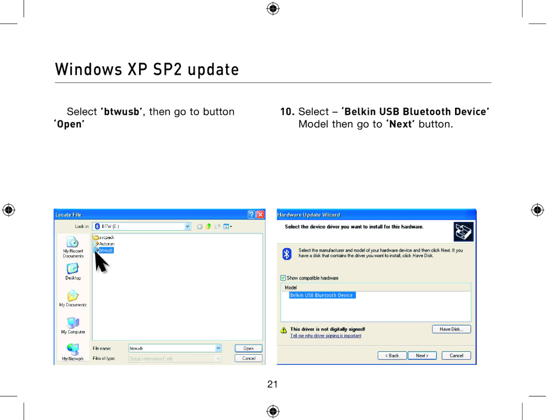 Belkin F8T012, F8T013 user manual Select ‘Belkin USB Bluetooth Device’, ‘Open’ 