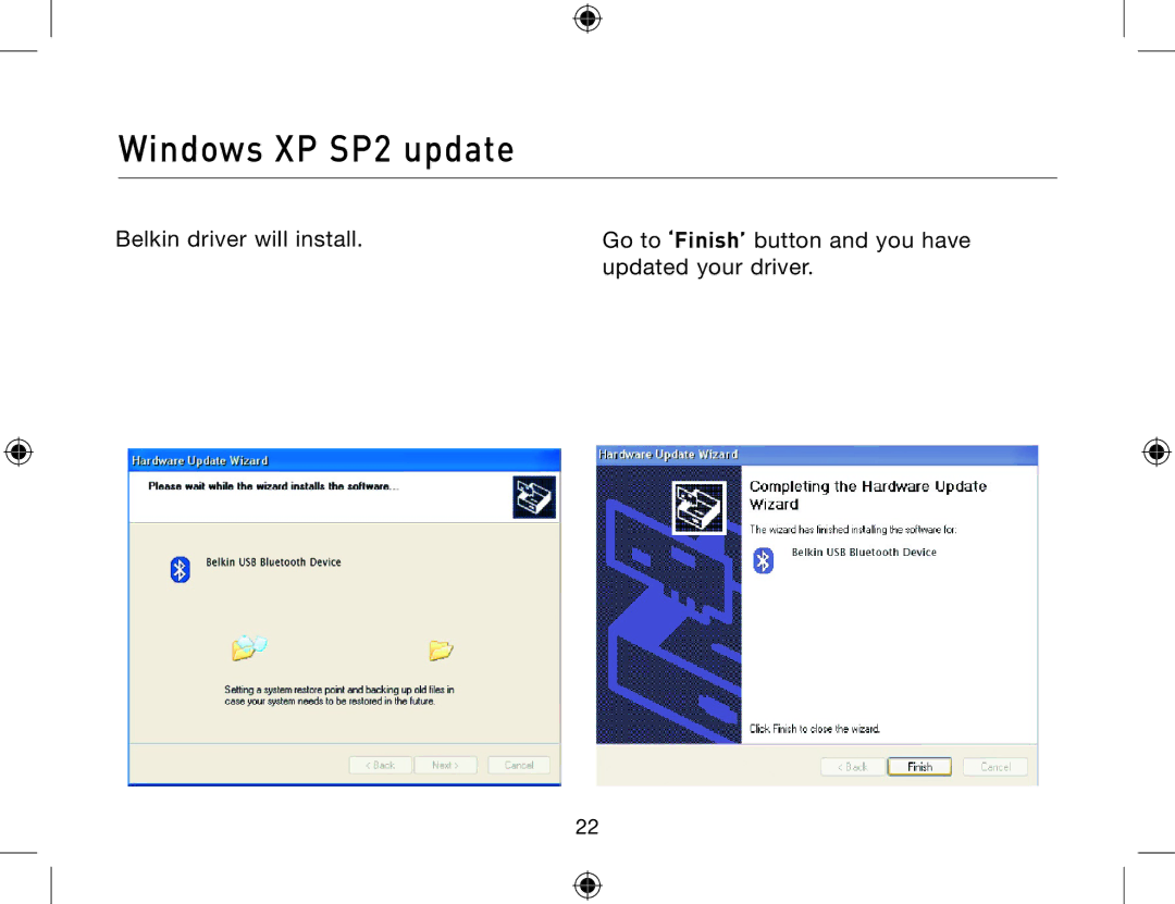 Belkin F8T013, F8T012 user manual Windows XP SP2 update 