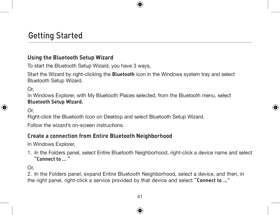 Belkin F8T012 Using the Bluetooth Setup Wizard, Create a connection from Entire Bluetooth Neighborhood, Connect to … 