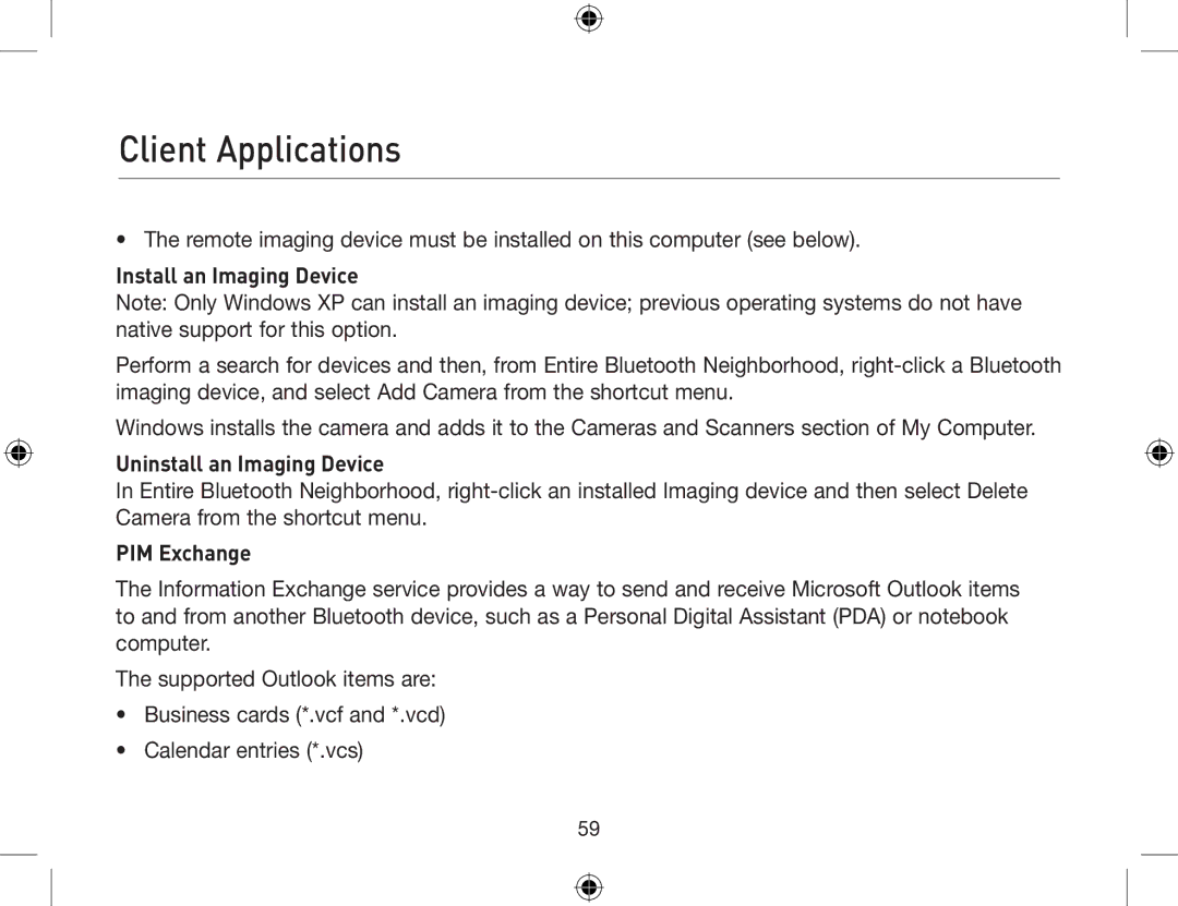 Belkin F8T012, F8T013 user manual Install an Imaging Device, Uninstall an Imaging Device, PIM Exchange 