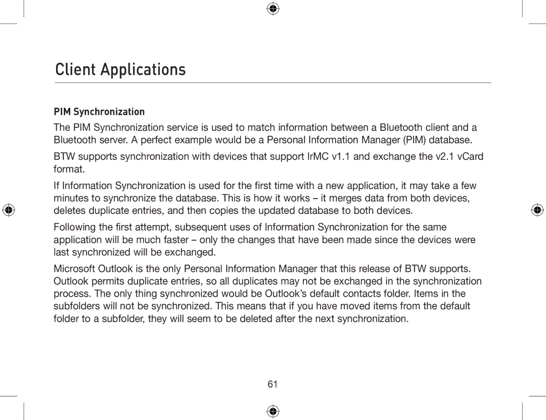 Belkin F8T012, F8T013 user manual PIM Synchronization 