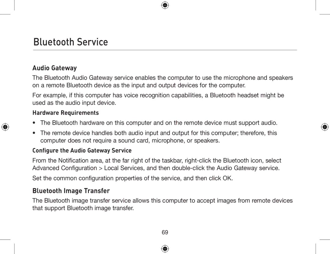 Belkin F8T012, F8T013 user manual Bluetooth Image Transfer, Hardware Requirements, Configure the Audio Gateway Service 
