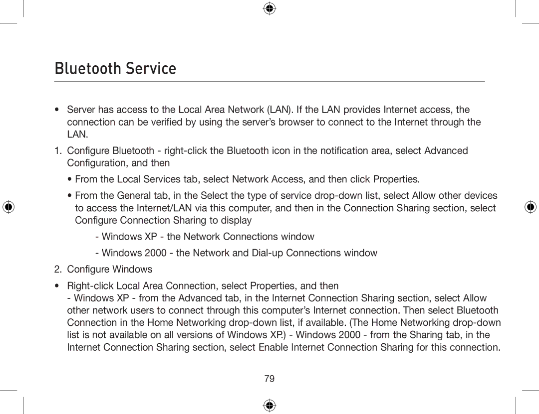 Belkin F8T012, F8T013 user manual Bluetooth Service 