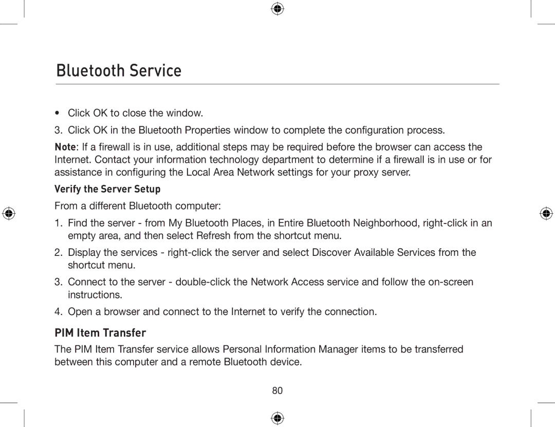 Belkin F8T013, F8T012 user manual PIM Item Transfer, Verify the Server Setup 