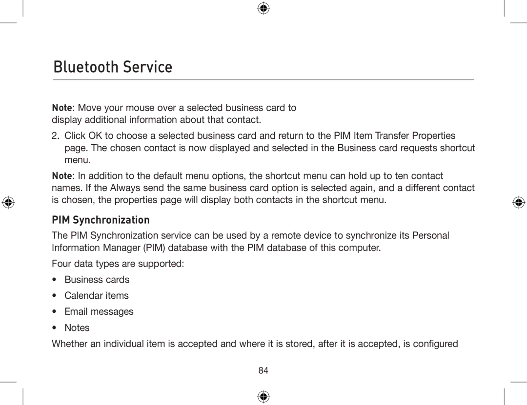 Belkin F8T013, F8T012 user manual PIM Synchronization 