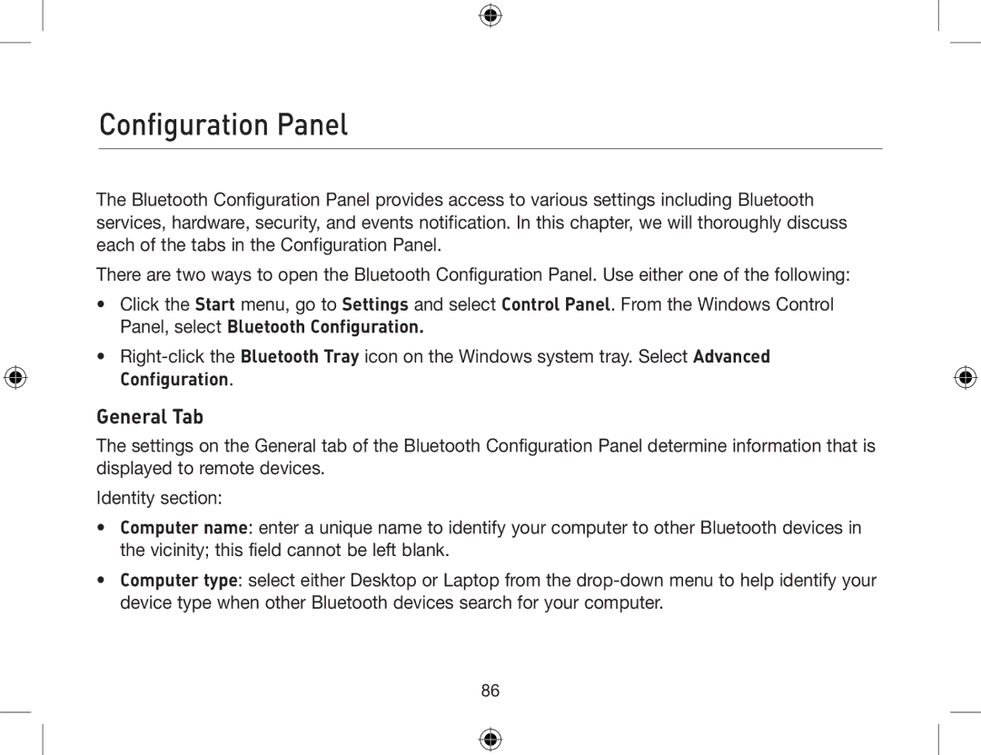 Belkin F8T013, F8T012 user manual Configuration Panel, General Tab 