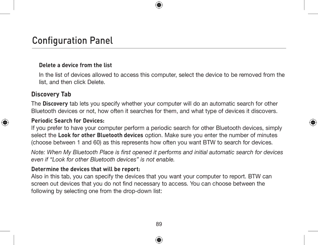 Belkin F8T012, F8T013 user manual Discovery Tab, Delete a device from the list, Periodic Search for Devices 