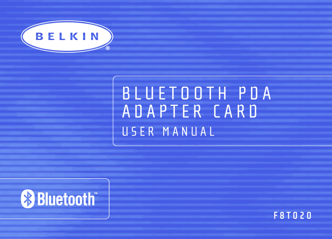 Belkin F8T020 user manual Bluetooth P D a a D a P T E R C a R D E R M a N U a L 