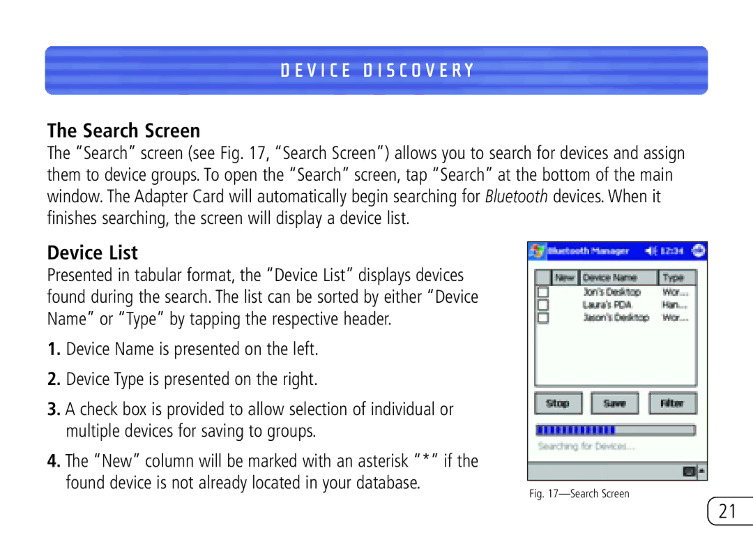 Belkin F8T020 user manual V I C E D I S C O V E R Y, Search Screen 