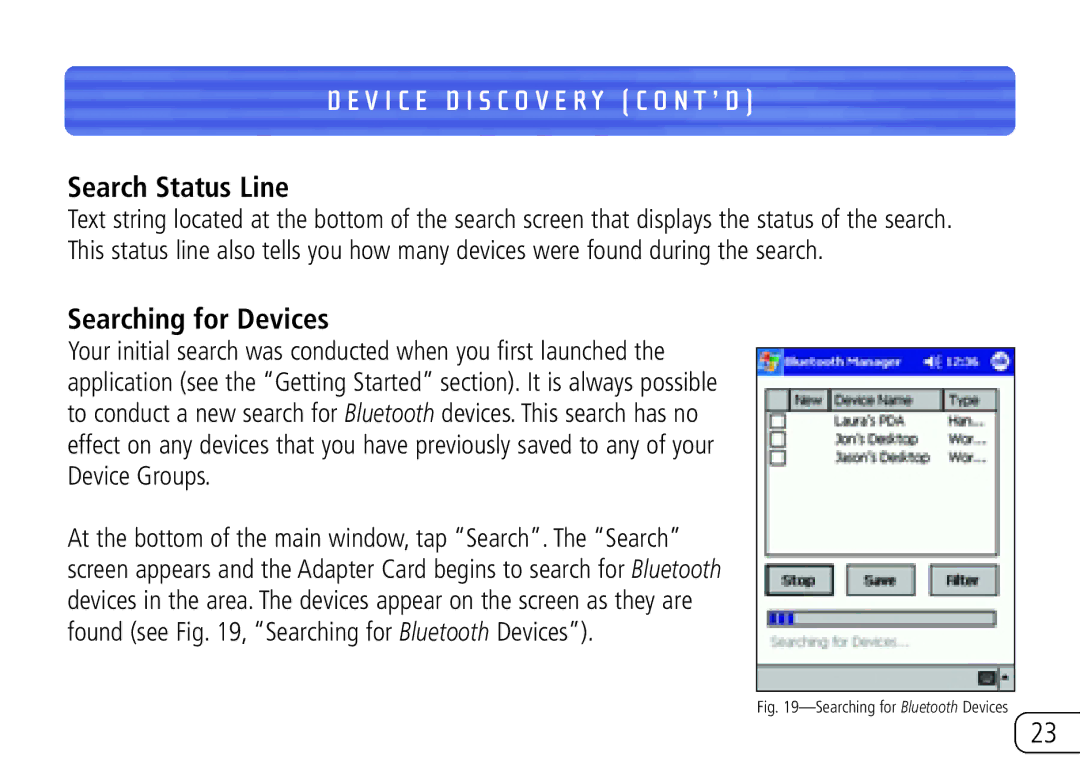 Belkin F8T020 user manual Search Status Line, Searching for Devices 