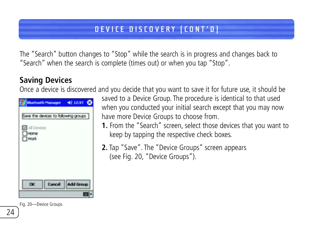 Belkin F8T020 user manual Saving Devices, Device Groups 