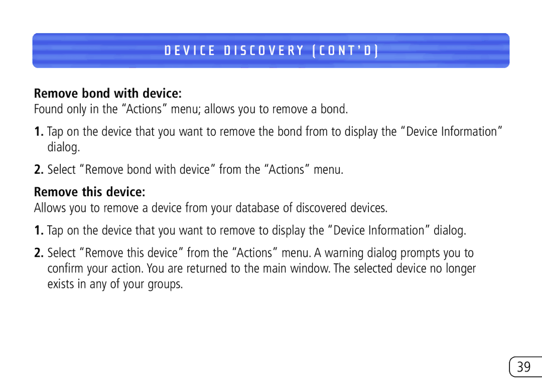 Belkin F8T020 user manual Remove bond with device, Remove this device 