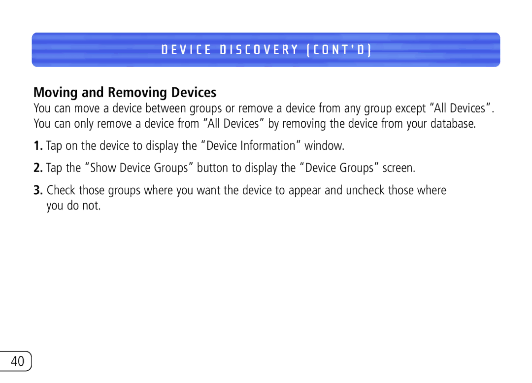 Belkin F8T020 user manual Moving and Removing Devices 