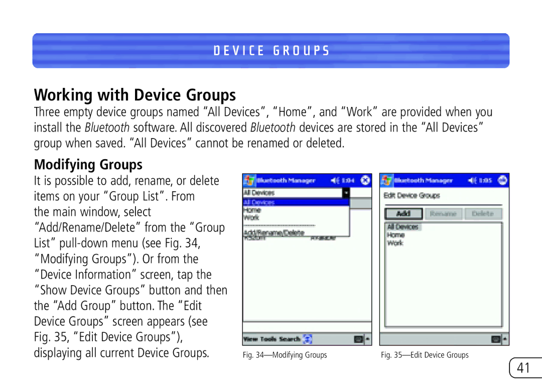 Belkin F8T020 user manual Working with Device Groups, V I C E G R O U P S, Modifying Groups 