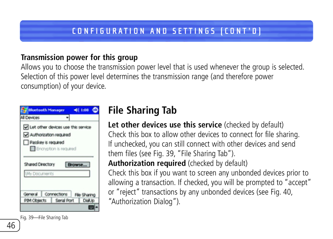 Belkin F8T020 user manual File Sharing Tab, Transmission power for this group, Authorization required checked by default 