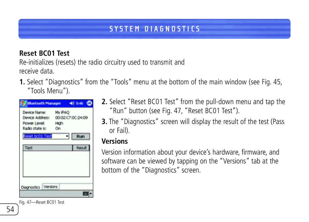 Belkin F8T020 user manual Reset BC01 Test, Versions 