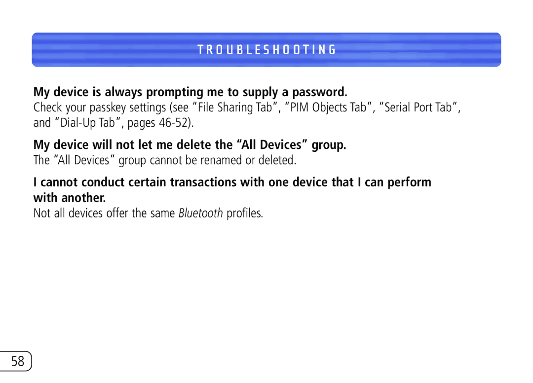 Belkin F8T020 user manual My device is always prompting me to supply a password 