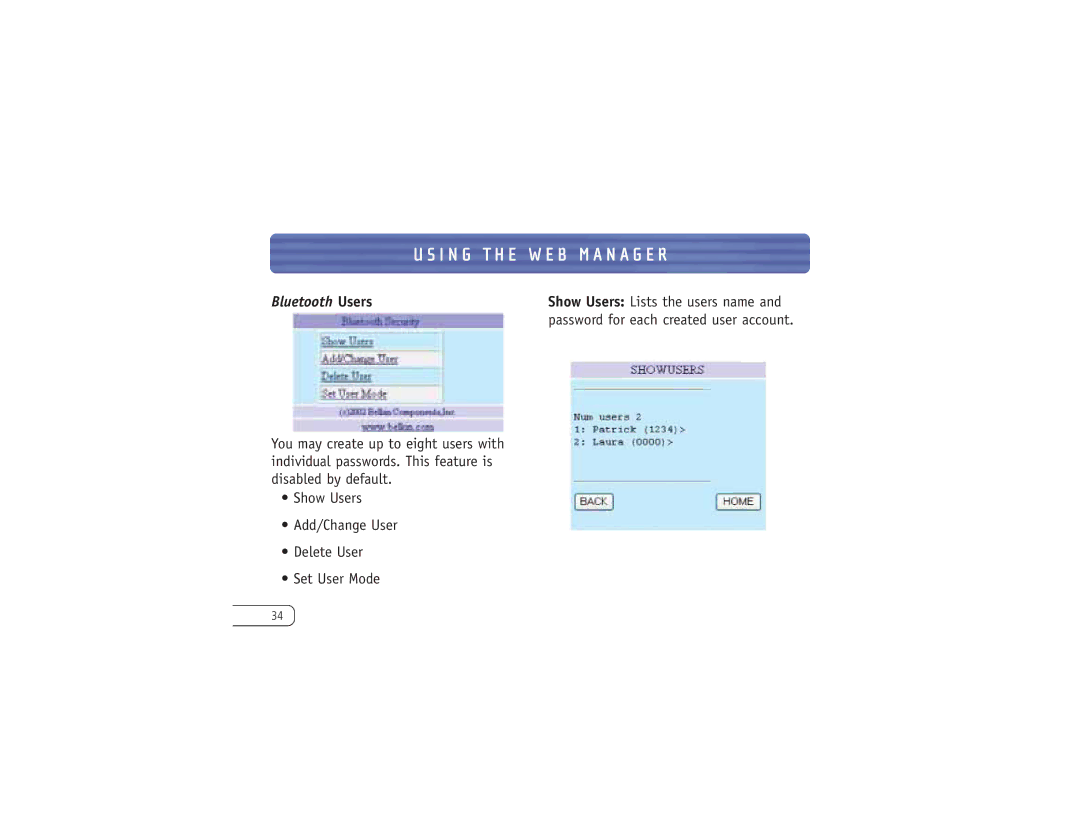 Belkin F8T030 user manual Bluetooth Users 