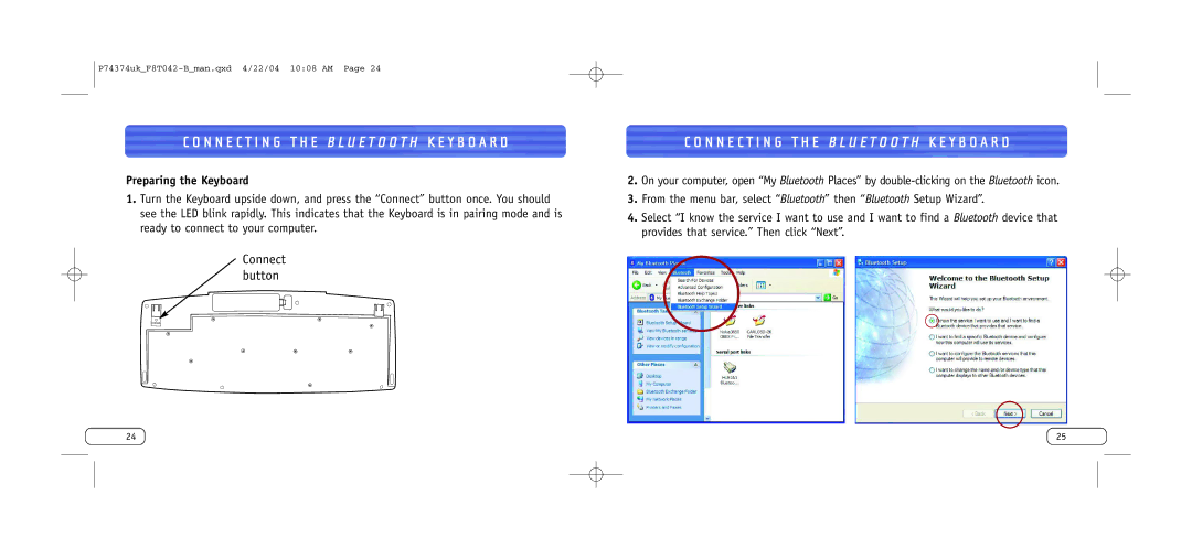 Belkin F8T042UKB user manual N N E C T I N G T H E Bluetooth K E Y B O a R D, Preparing the Keyboard 