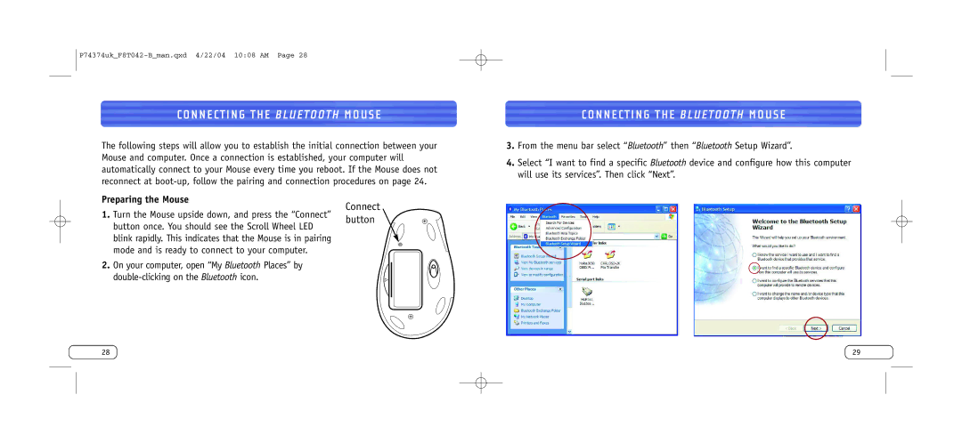 Belkin F8T042UKB user manual Connecting the Bluetooth Mouse, Preparing the Mouse 