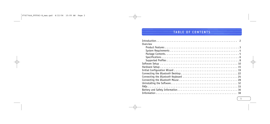 Belkin F8T042UKB user manual B L E O F C O N T E N T S 