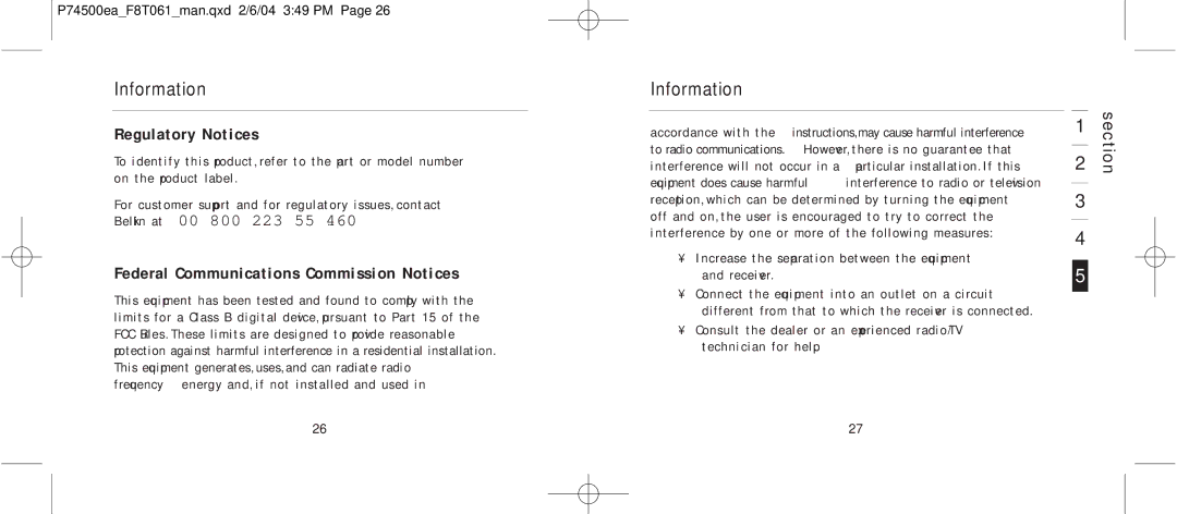 Belkin F8T061 manual Regulatory Notices, Federal Communications Commission Notices 