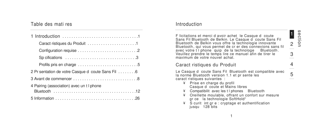 Belkin F8T061 manual Table des matières, Introduction, Caractéristiques du Produit, Section 