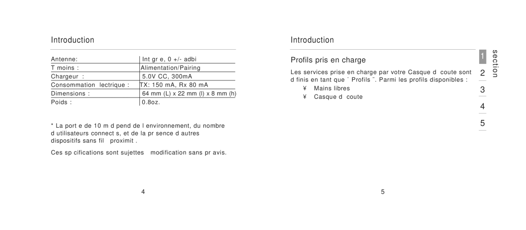 Belkin F8T061 manual Profils pris en charge 