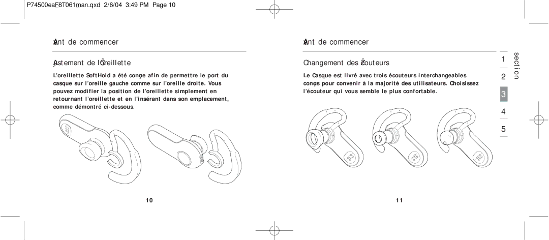 Belkin F8T061 manual Ajustement de l’oreillette, Changement des écouteurs 