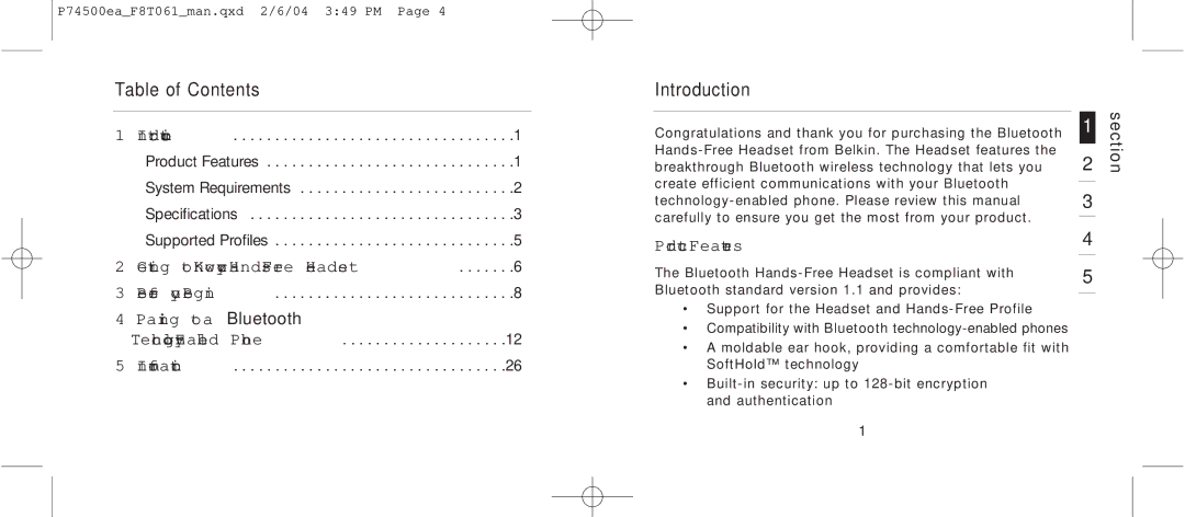 Belkin F8T061 manual Table of Contents 