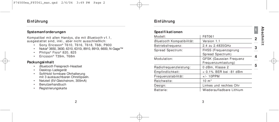 Belkin F8T061 manual Systemanforderungen, Packungsinhalt, Spezifikationen 