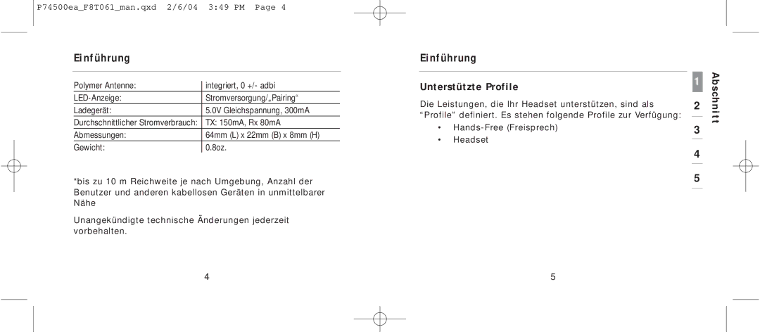 Belkin F8T061 manual Unterstützte Profile 