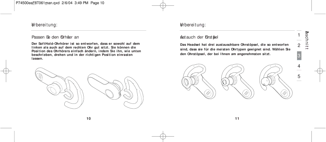 Belkin F8T061 manual Passen Sie den Ohrhörer an, Austauch der Ohrstöpsel 